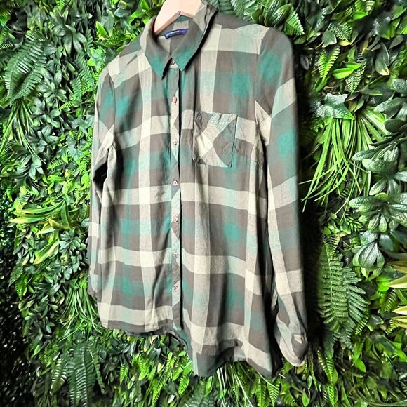 Isaac Mizrahi Live Tops Women 6‎ Green Button Shirt Blouse Collared Plaid 0534 - Picture 10 of 13